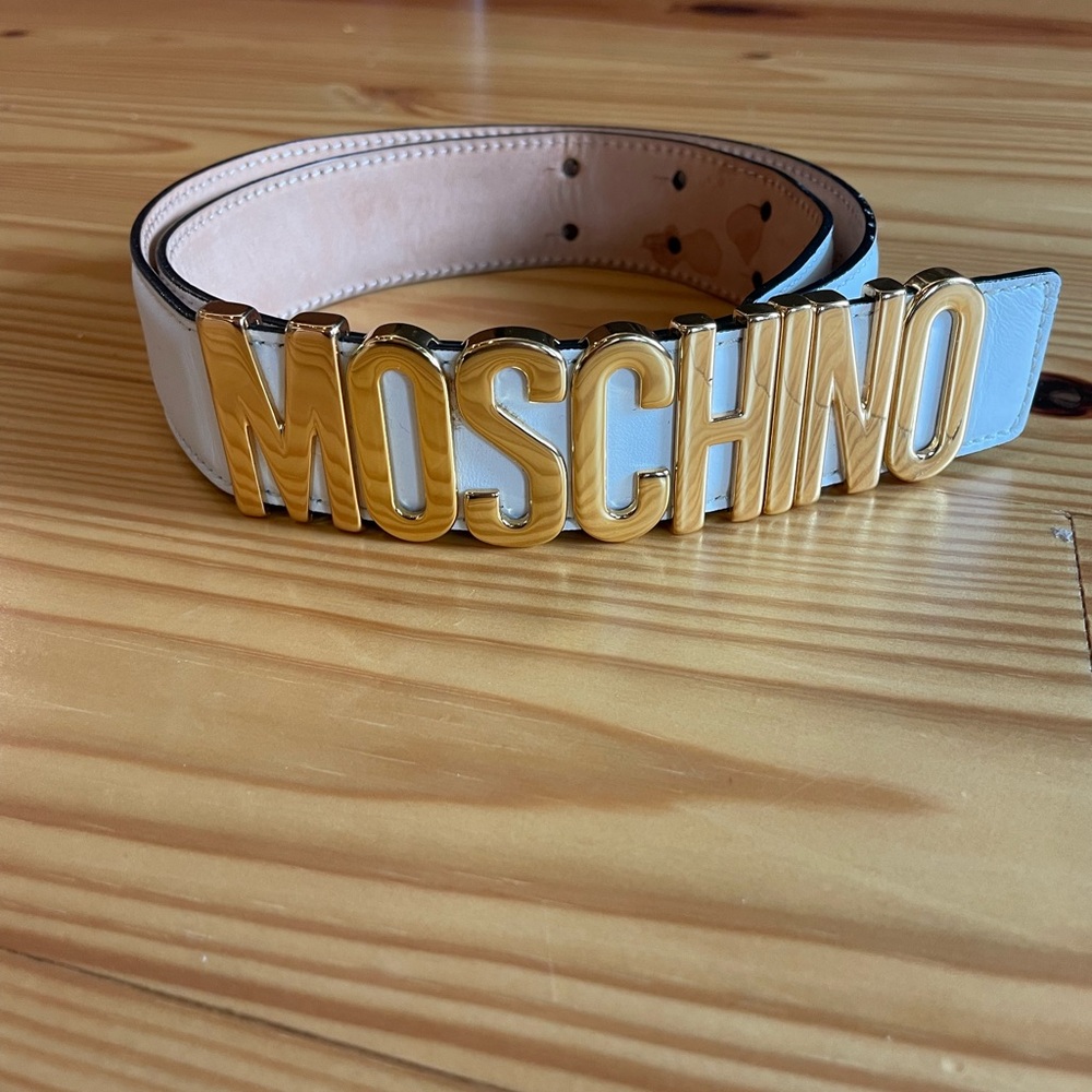 Moschino White Belt with Gold Logo
